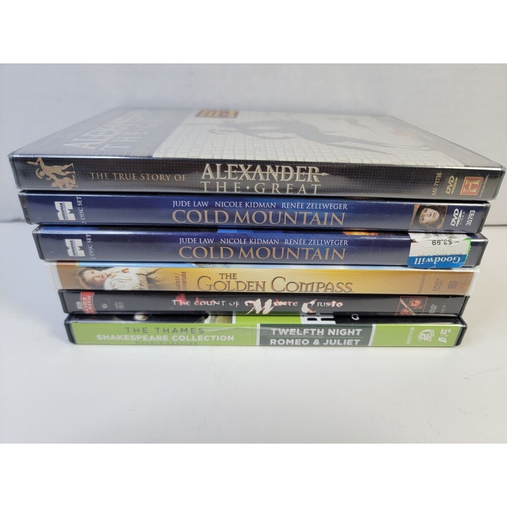 DVD Movie Lot of 6 Cold Mountain Golden Compass Monte Cristo Shakespeare...